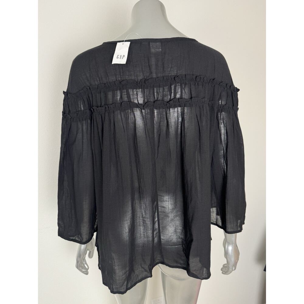 Gap Bell Sleeve Blouse Top Black Tiered Semi-sheer Peasant NWT - Picture 4 of 8